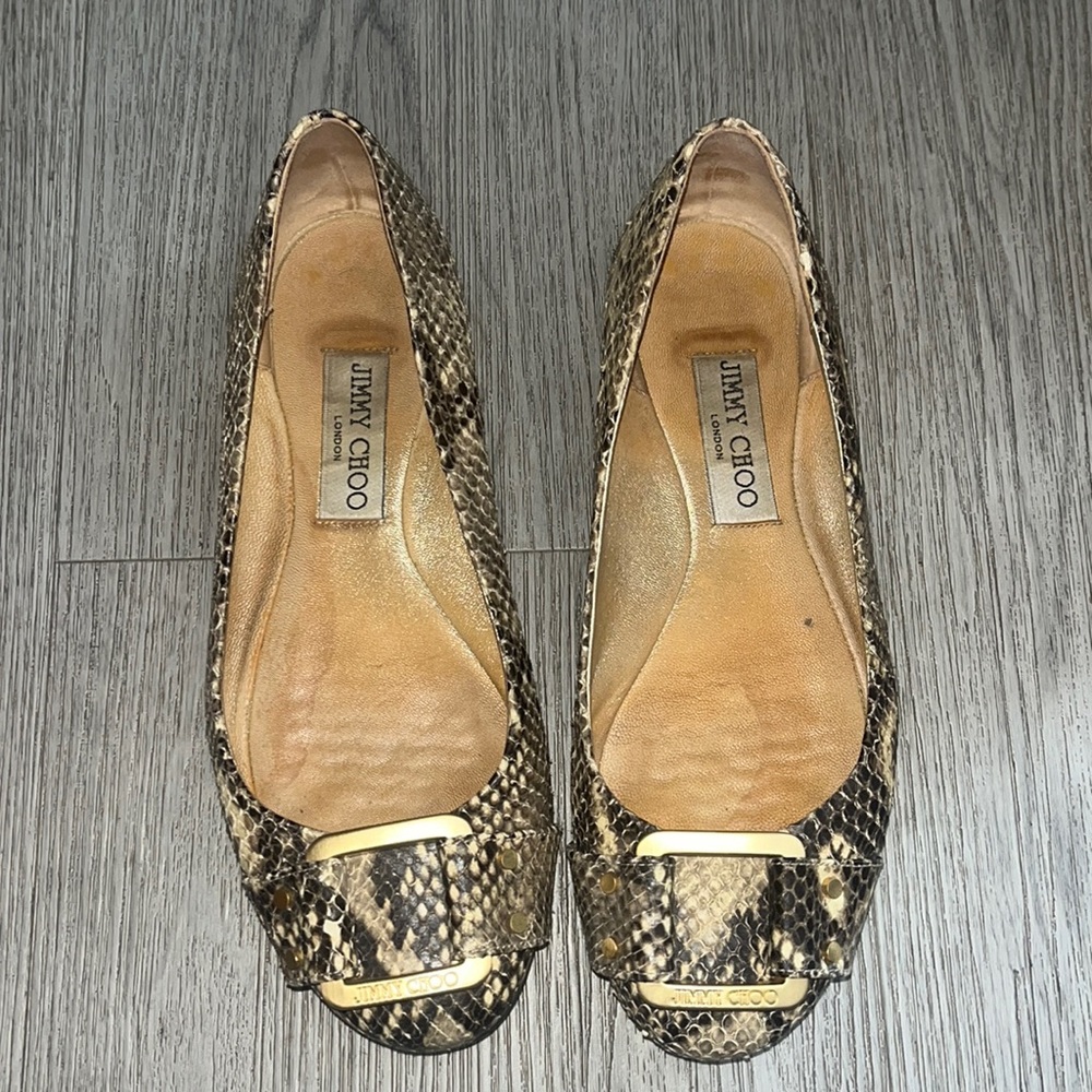 Jimmy Choo Snake Embossed Morse Ballet Flats